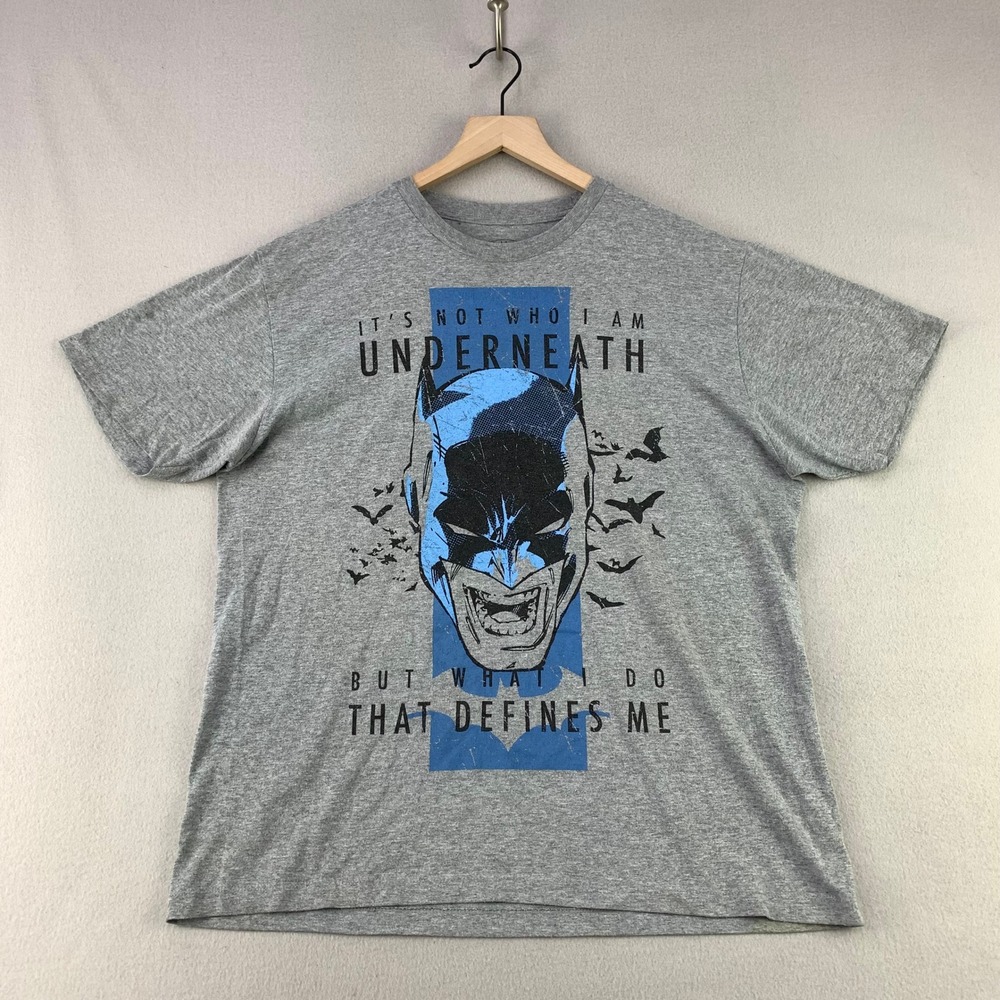Batman T-Shirt Men Large Gray DC Comics Graphic Tee Short Sleeve Retro Quote